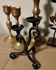 Vintage Solid Brass 16in  Candle Stick Brass cast Iron  Copper   Silver Lot Of 6
