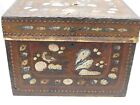 Antique Hand Painted Leather Camphor Wood  Trunk Mexico   China Trade