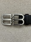 110cm Balenciaga Men s Black Dress Belt Adjustable Silver Bb Logo Buckle New