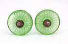 Pair Of Vintage 1 75 In  Fluted Green Glass Cabinet Knobs