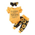 3pcs Newborn Baby Girl Clothes Letter Romper Tops pants  Headband Outfit Set