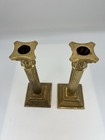 Pair Of Solid Brass Roman Corinthian Column Candlestick Holders Set Of 2 Vintage