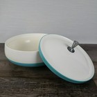 Vintage Bopp Decker Plastic Vacron Covered Bowl Serving Dish Mcm Turquoise Blue