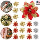10   Christmas Flowers Poinsettia Glitter Hanging Xmas Tree Ornaments Party Decor