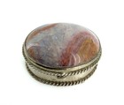 Vintage Sterling Silver Jasper Pill Box Trinket Case 1 5   
