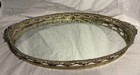 Vintage Matson Hollywood Regency Gold Metal Oval Vanity Mirror Tray Floral 18x11