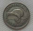 1934 New Zealand One Florin Silver Coin