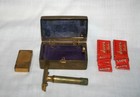 Antique Gillette Safety Razor Gold Tone Case And 8 Durex Double Edge Blades