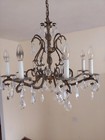 Large Vintage Brass 8 Arm Spanish Crystal French Pineapple Light  Chandelier