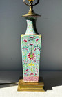 Antique Chinese Famille Rose Porcelain Square Vase Lamp As Is