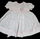 Vintage Baby Togs Dress 24 Months White Eyelet Pink Satin Bow Trim Puff Sleeves 