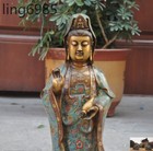 China Bronze Cloisonne Enamel Kwan-yin Guanyin Goddess Bodhisattva Buddha Statue