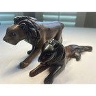 Vintage Hand Carved Lion Figurines Set Tribal Os Brown African Ebony Wood