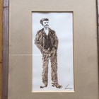 Original Pencil Signed Ken Moroney Figurative Male Pen   Ink Sketch Drawing
