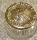 Vintage Glass Dresser Vanity Jar Thumbprint - Metal Cupid Lid 4  X 4 5 