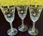 Libbey Vintage Etched Floral Wine Water Goblets Glasses Clear Stemmed Set Of 3