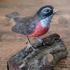 Vintage Hai Feng Robin Bird On Wood Branch Hand Carved Painted Signed Hong Kong