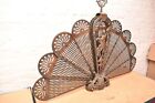 Vtg Cameo Pierced Brass Fireplace Screen Peacock Fan Art Deco 47 x34  Victorian
