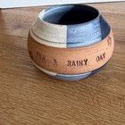 Studio Pottery For A Rainy Day Coin Bank Jar Blue White Glazed Terracotta Signed
