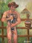 Gay Male Erotic Art Original Oil Painting Man Hand Painted Cowboy Dan Green