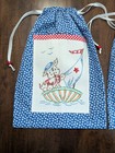 2 Diff 14 high Drawstring Bags Hm W vtg Hand Emb Panels From Baby Quilts  New