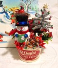 Vintage Christmas Snowman Assemblage Deer Tinsel Tree Holly Ornaments Decoration