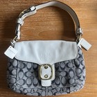 Vtg Coach Signature Denim   White Flap Bag wallet Leather F11772 Monogram Auth 