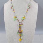 Multicolor Flower Glass Beaded Fringe Y-drop Necklace 28 In Copper Tone