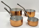 Unused Vintage French 2mm Set 4 Copper Saucepans 3 2kg Lined 7lb Iron Handles