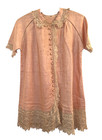 Vtg Antique Peach Linen   Lace Button-up Blouse Mini Dress Robe 29  Victorian