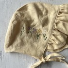 Dannie And Lilou Yellow Linen Embroidered Ruffle Brimmed Bonnet Size 12-24 Month