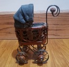 Small Antique Wood And Ornate Rattan Baby Carriage Buggy Pram Salesman Sample 