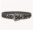 Unisex Western Rhinestone Studded Belt W  Adjustable Buckle  Black silver M