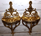 Set Of 2 Hollywood Regency Ornate Solid Brass Wall Sconces Shelves Victorian