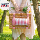 Wicker Picnic Basket For 2 With Large Insulated Cooler Compartment And Waterproo