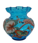 Huge Bohemian Heckert   Loetz Patent Blue   Pink Begonia Coralene Art Glass Vase