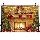 Christmas Backdrop Fireplace Photo Background With Christmas Tree For Theme P   