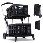 2-tier Portable Collapsible Shopping Cart With Wheels   Removable Storage Crate