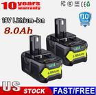 2x Battery 18v 8 0ah For Ryobi One plus P108 Lithium Rb18l50 Rb18l40 P104 Usa
