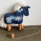 Vintage Swedish Dala Horse Pull String Toy Blue Hand Painted
