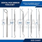 1 Set Dental Pick   Mirror Tools Sculpture Instrument Double End Oral Kit German