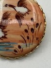 Vintage Hand Painted Bird  On Porcelain Round Pin Brooch Artist Signed  r 