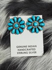 Native American Turquoise Cluster Stud Earrings   Genuine 925 Sterling Silver