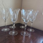 Vintage Libbey Clear Floral Etched Wine   Water Glass  Set Of 6