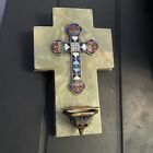 Antique Marble Holy Water Font Cross Cloisonn   White French Wall 5    Onyx Enamel