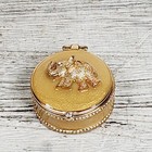 Vintage Gold Elephant Pill Box Enamel Trunk Up Round Small Stash Box Case