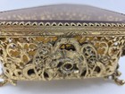 Vintage Antique Amber Cabochon Glass Jewelry Casket Dresser Box Ormolu Filigree