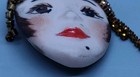 Vtg Art Deco Porcelain Beautiful Face 2    Brooch Pin Rhinestone Flapper 