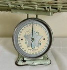 Antique Vintage Powder Blue Baby Scale With Original Wicker Basket