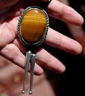 Old Southwestern Handmade Sterling Silver   Tiger s Eye Stone Bolo Tie